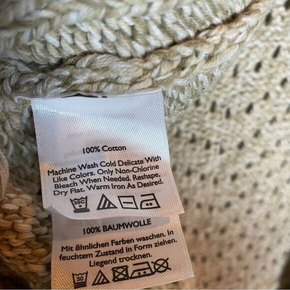 Eddie Bauer Cardigan Woman’s Medium Crochet Open Front Oatmeal Cottagecore - Picture 4 of 5